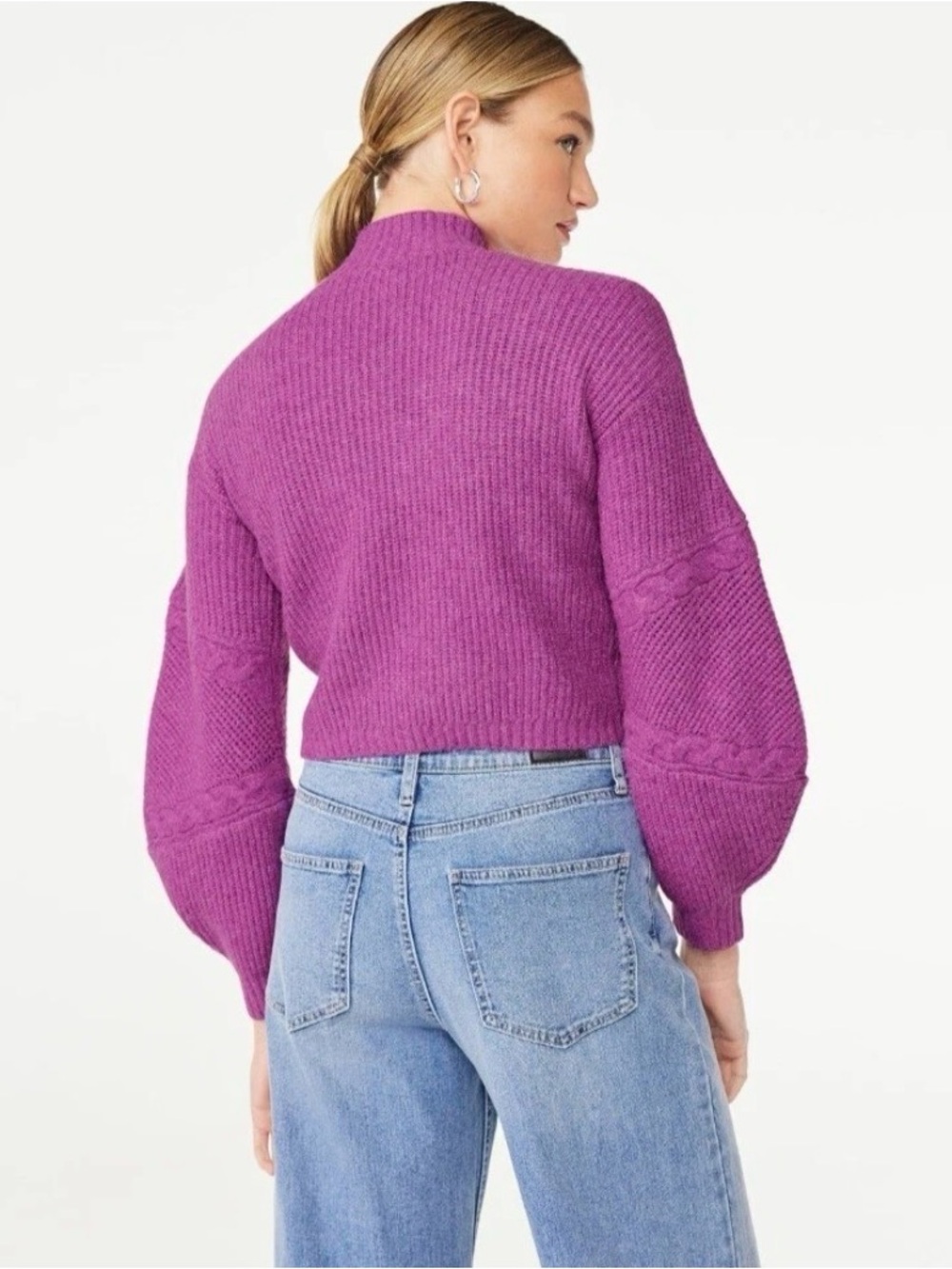 Scoop Women’s Balloon Sleeve Crewneck Cropped Sweater Camel Tan L (12-14) NEW - Picture 4 of 9